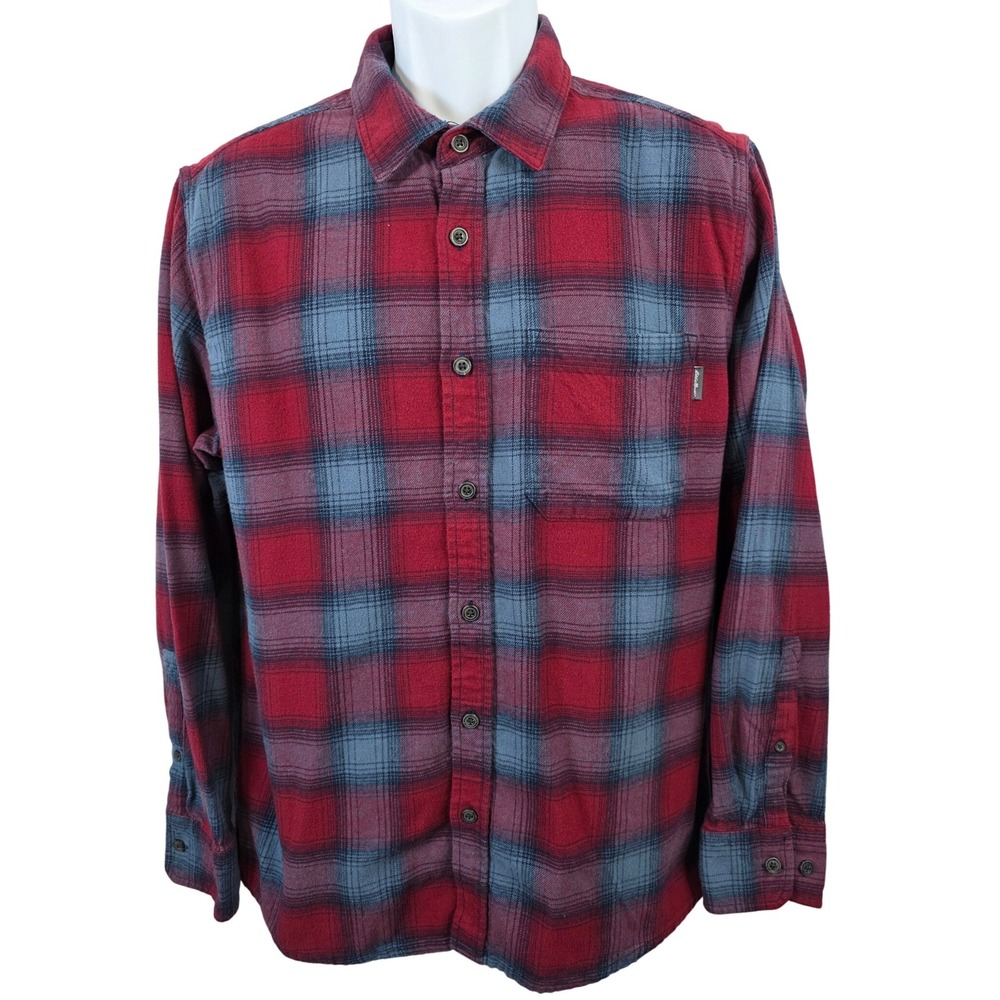 Eddie Bauer Mens Flannel Shirt Large Red Blue Plaid Long Sleeve Button Up /A243